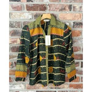 Maison Hotel Bruna Blouse Cotton Green Printed Button Front Shirt Top NWT, XS